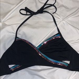 SOLD PINK sequin wrap swim top